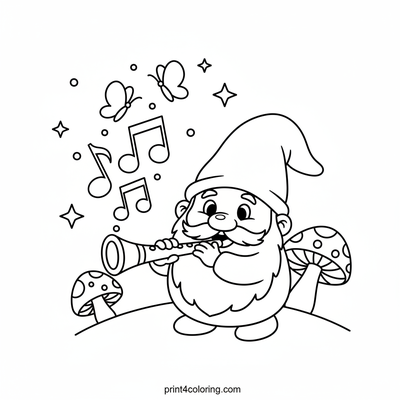 Gnome's Magical Music Transformation - free printable coloring page