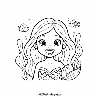 Cheerful Mermaid's Sparkling Lagoon - free printable coloring page