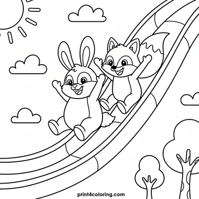 Magical Noodle Slide Adventure with Friends - free printable coloring page