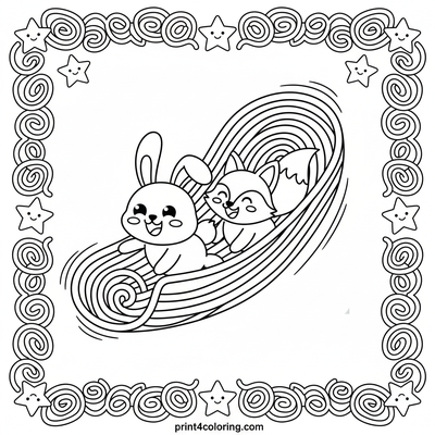 Rainbow Noodle Slide Fun - free printable coloring page