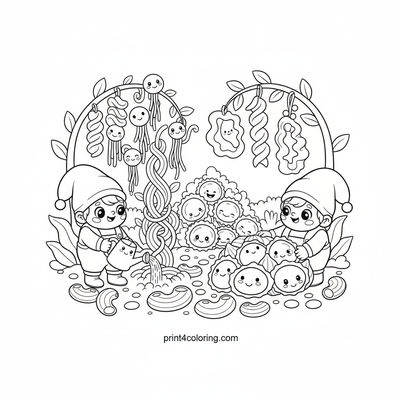 Whimsical Pasta Garden Adventure - free printable coloring page