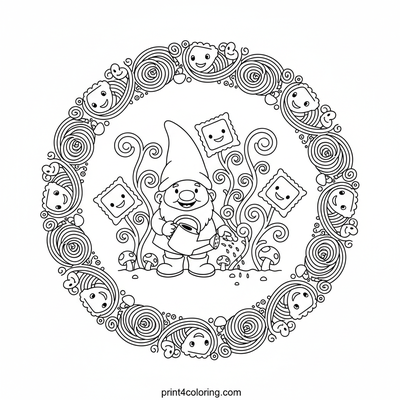 Gnome's Magical Pasta Garden - free printable coloring page