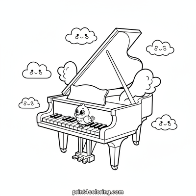 Sky Serenade: Magical Piano Flight - free printable coloring page