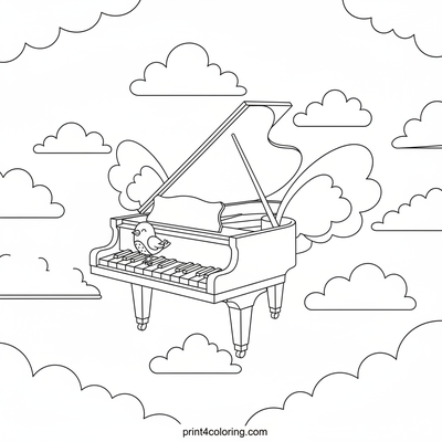 Whimsical Cloud Piano Journey - free printable coloring page