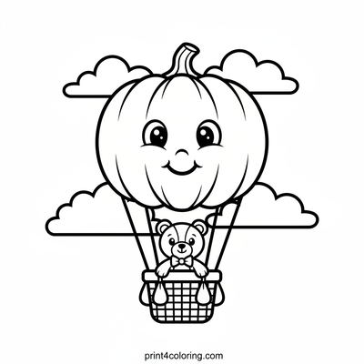 Teddy's Magical Pumpkin Hot Air Balloon Ride - free printable coloring page