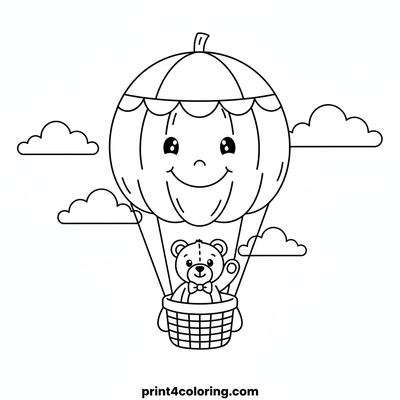 Teddy's Magical Pumpkin Balloon Adventure - free printable coloring page