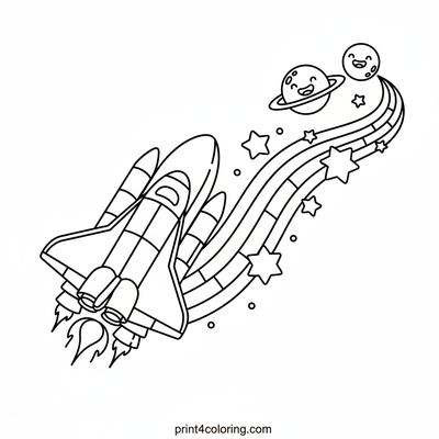 Magical Rainbow Shuttle Soar - free printable coloring page