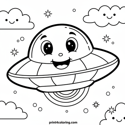 Whimsical Stardust Saucer Ride - free printable coloring page
