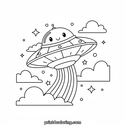 Rainbow Stardust Saucer Flight - free printable coloring page