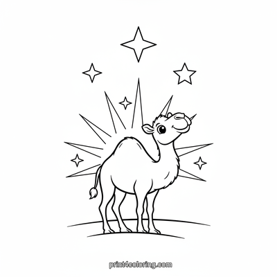 Magical Star Gazer Camel - free printable coloring page