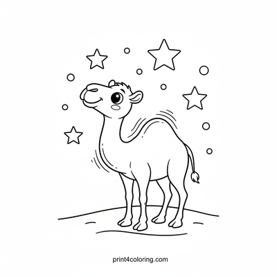 Starry Desert Dream Camel - free printable coloring page
