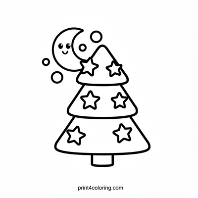 Magical Starry Christmas Tree - free printable coloring page