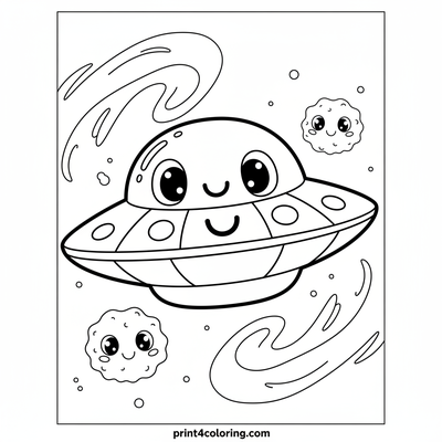 Magical Starship Journey: Glowing UFO Adventure - free printable coloring page