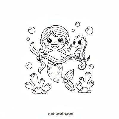 Mermaid & Seahorse's Underwater Streamer Party - free printable coloring page