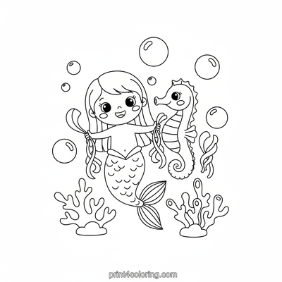 Mermaid and Seahorse Streamer Party - free printable coloring page