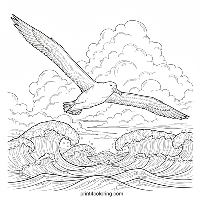Grand Albatross Soaring Over Stormy Seas - free printable coloring page