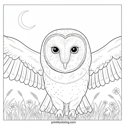 Majestic Barn Owl's Midnight Flight - free printable coloring page