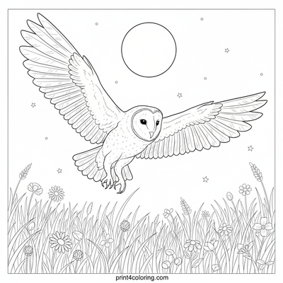 Majestic Barn Owl's Moonlit Flight - free printable coloring page