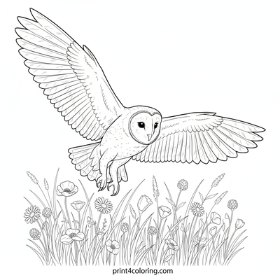 Moonlit Majesty: Barn Owl in Soaring Flight - free printable coloring page