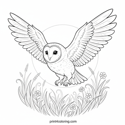 Moonlit Barn Owl's Graceful Flight - free printable coloring page