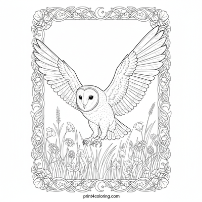 Majestic Barn Owl's Moonlit Flight - free printable coloring page