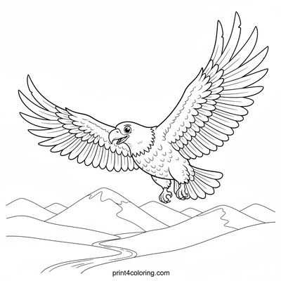 Majestic Eagle Soaring Over Grand Mountains - free printable coloring page