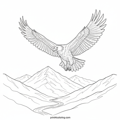 Majestic Eagle's Mountain Flight - free printable coloring page