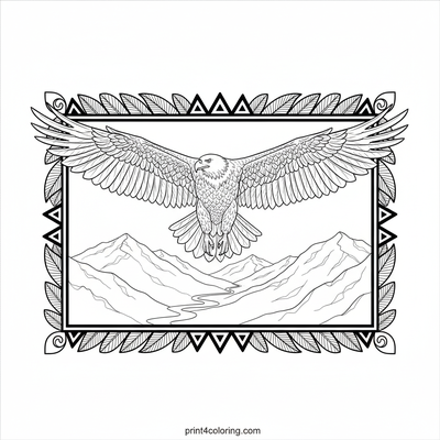 Majestic Eagle's Mountain Flight - free printable coloring page