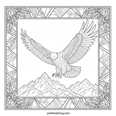 Majestic Eagle's Mountain Ascent - free printable coloring page