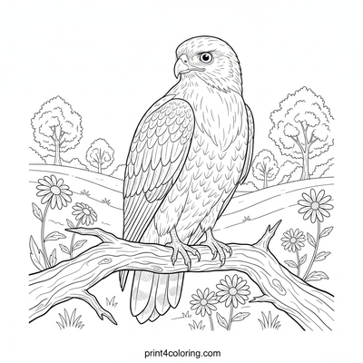 Regal Hawk on Ancient Oak - free printable coloring page