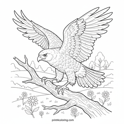 The Keen-Eyed Hawk's Oak Perch - free printable coloring page