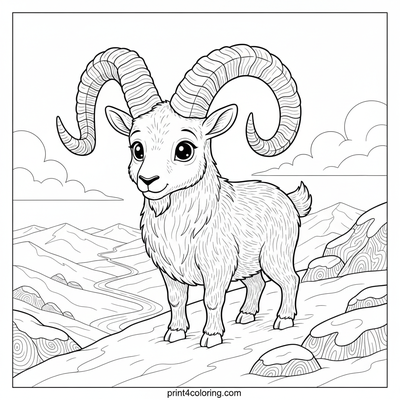 Guardian of the Snowy Peaks: Majestic Mountain Goat - free printable coloring page