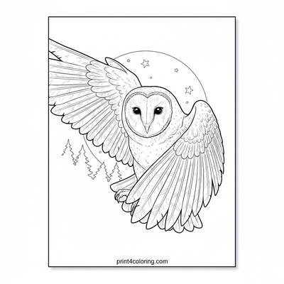 Moonlit Flight: Majestic Barn Owl Close-up - free printable coloring page