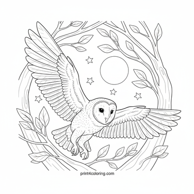 Moonlit Majesty: Barn Owl's Silent Flight - free printable coloring page