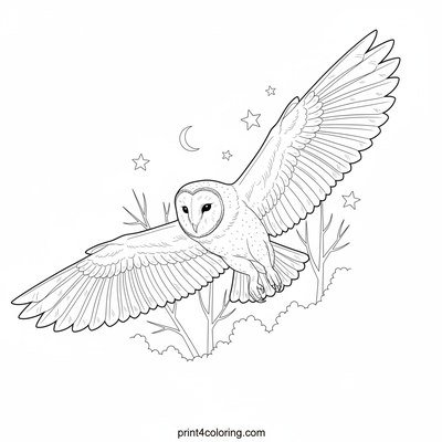 Barn Owl's Midnight Glide - free printable coloring page
