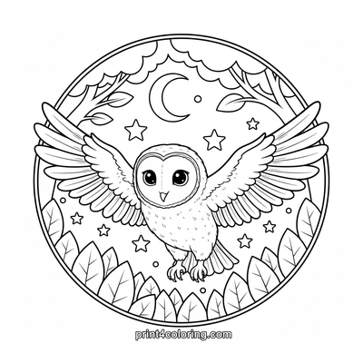 Moonlit Barn Owl's Silent Flight - free printable coloring page