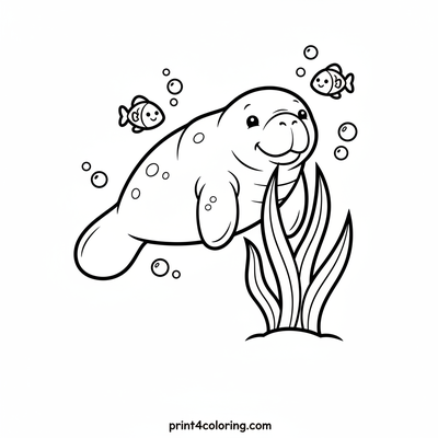 Happy Manatee's Seagrass Snack - free printable coloring page