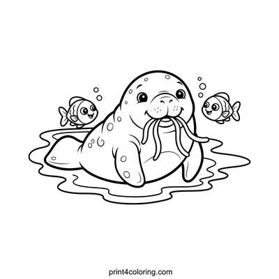 Manatee's Underwater Picnic - free printable coloring page