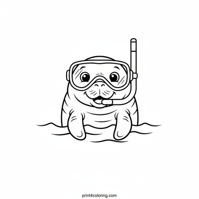 Happy Manatee's Snorkel Surprise - free printable coloring page