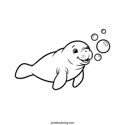 Gentle Manatee's Bubble Party - free printable coloring page