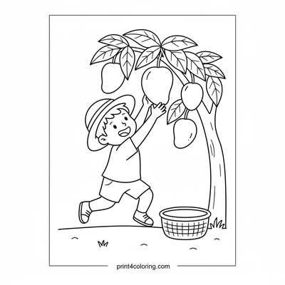 Happy Mango Picking! - free printable coloring page
