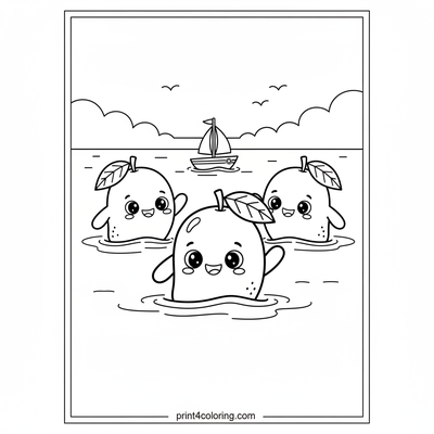 Happy Mango Floats Adventure - free printable coloring page