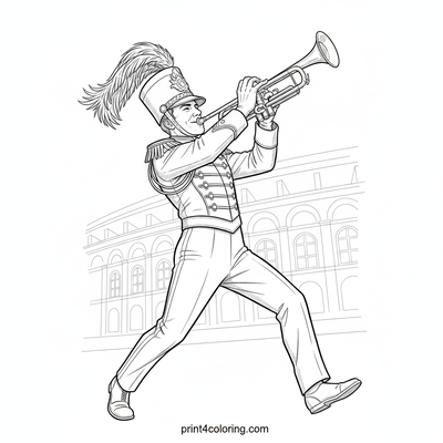 Majestic Marching Trumpeter in Parade - free printable coloring page