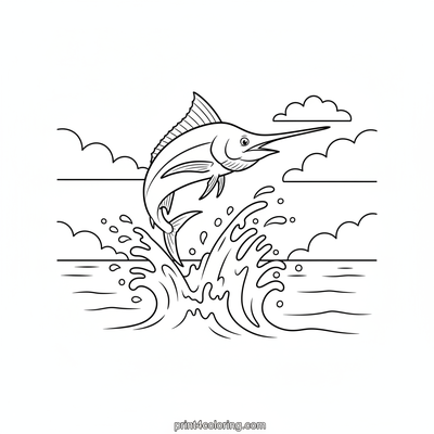 Majestic Marlin's Ocean Leap - free printable coloring page