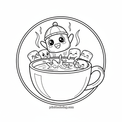 Marshmallow's Hot Chocolate Cannonball! - free printable coloring page