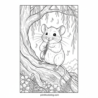 The Musical Mouse and the Ancient Willow - free printable coloring page