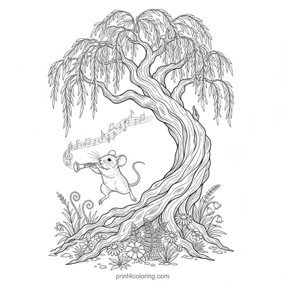 Melodies of the Whispering Willow: A Musical Mouse Adventure - free printable coloring page