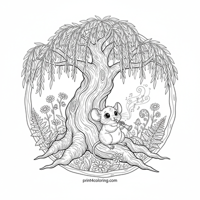 The Willow's Secret Symphony: A Mouse Musician - free printable coloring page