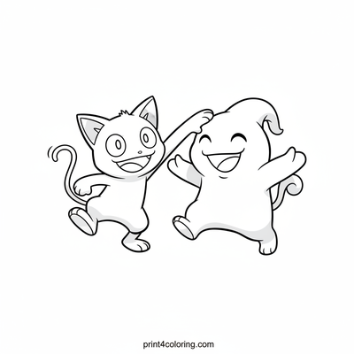 Meowth and Wobbuffet's Friendly Pat - free printable coloring page