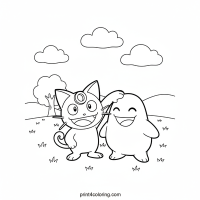 Meowth and Wobbuffet's Friendly Head Pat - free printable coloring page